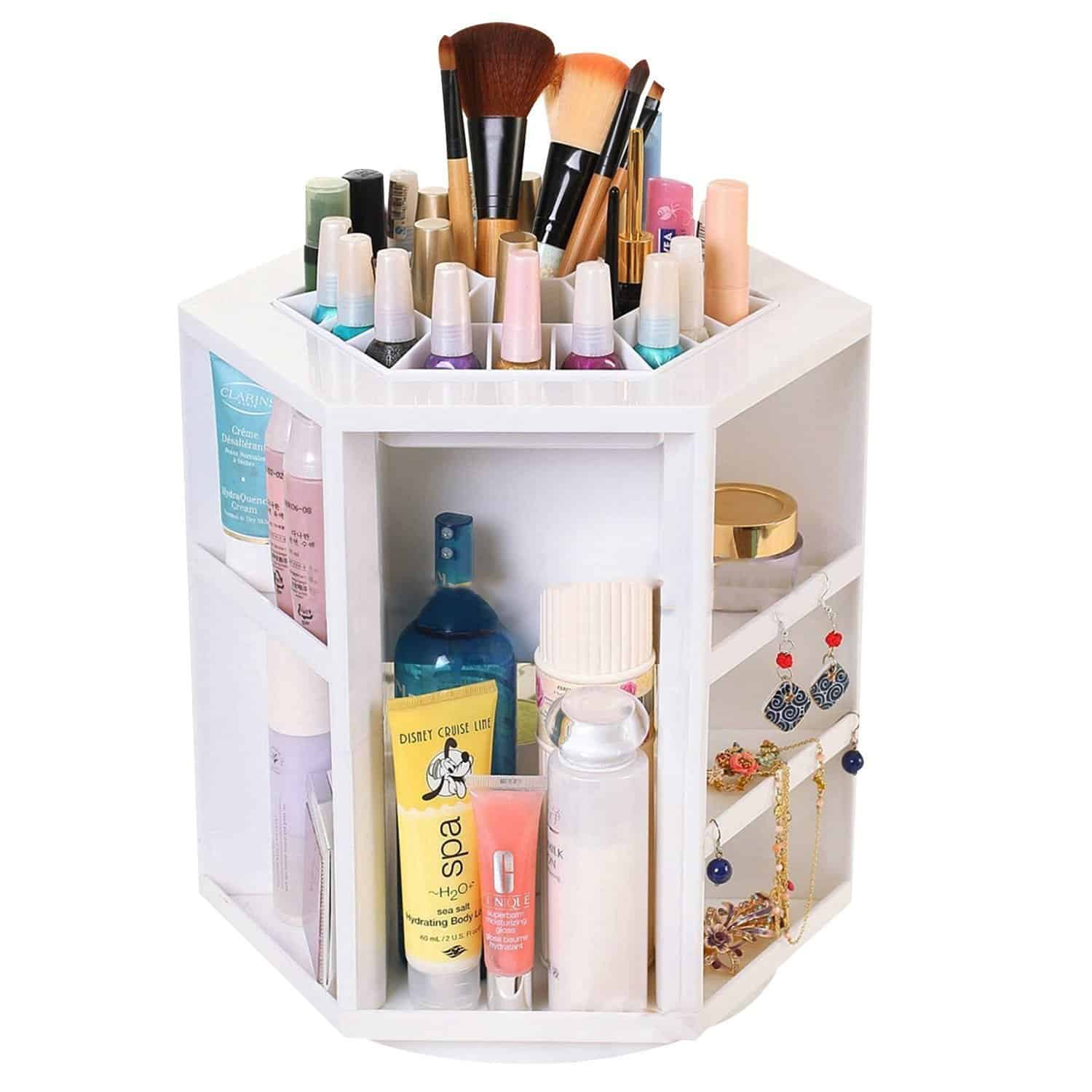 White Colour Makeup Cosmetic Organiser Storage Case Box 360 Degree Rotating Revolving. Gift for girl woman female sister wife by LifeStyle- You