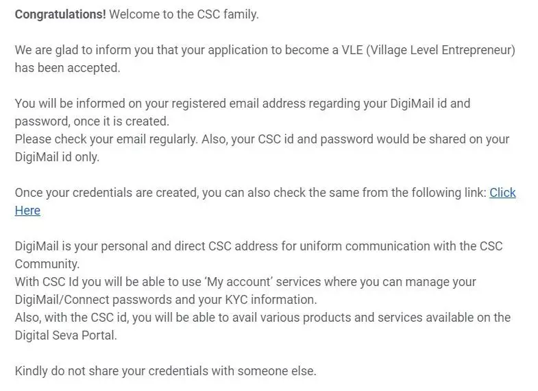 CSC VLE Activation Email